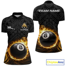 Load image into Gallery viewer, Yellow Tribal Flaming Pool 8 Ball Women Billiard Polo &amp; 1/4-Zip Shirt Personalized Billiard Attire NYN2601