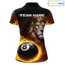 Load image into Gallery viewer, Yellow Flames Crown Lion Pool 8 Ball Women Billiard Polo &amp; 1/4-Zip Shirt Custom Billiard Attire NYN2605