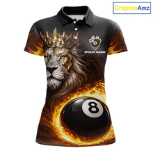 Load image into Gallery viewer, Yellow Flames Crown Lion Pool 8 Ball Women Billiard Polo &amp; 1/4-Zip Shirt Custom Billiard Attire NYN2605