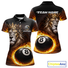 Load image into Gallery viewer, Yellow Flames Crown Lion Pool 8 Ball Women Billiard Polo &amp; 1/4-Zip Shirt Custom Billiard Attire NYN2605