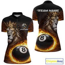 Load image into Gallery viewer, Yellow Flames Crown Lion Pool 8 Ball Women Billiard Polo &amp; 1/4-Zip Shirt Custom Billiard Attire NYN2605