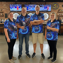 Load image into Gallery viewer, Patriotic Eagle Blue Flames Thunder Dartboard Women Darts Polo Shirt Custom US Flag Darts Jersey NYN2607