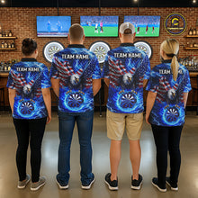 Load image into Gallery viewer, Patriotic Eagle Blue Flames Thunder Dartboard Women Darts Polo Shirt Custom US Flag Darts Jersey NYN2607