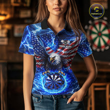 Load image into Gallery viewer, Patriotic Eagle Blue Flames Thunder Dartboard Women Darts Polo Shirt Custom US Flag Darts Jersey NYN2607