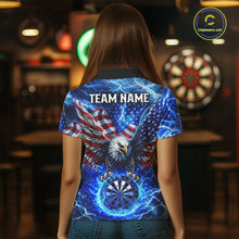 Load image into Gallery viewer, Patriotic Eagle Blue Flames Thunder Dartboard Women Darts Polo Shirt Custom US Flag Darts Jersey NYN2607