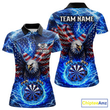 Load image into Gallery viewer, Patriotic Eagle Blue Flames Thunder Dartboard Women Darts Polo Shirt Custom US Flag Darts Jersey NYN2607