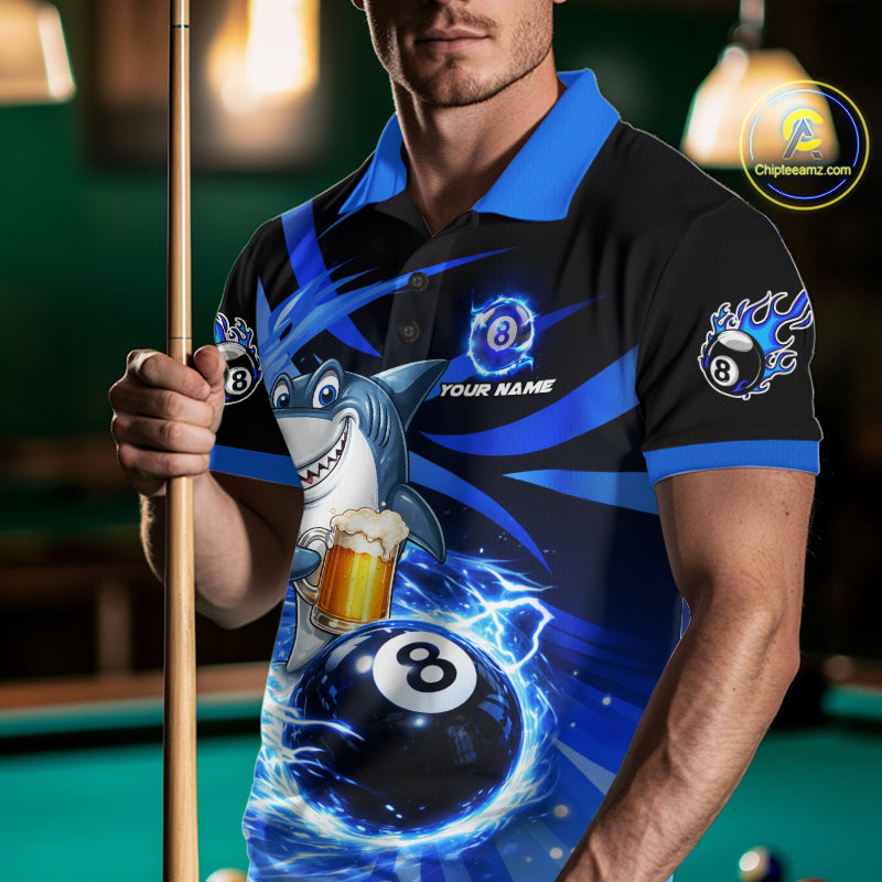 Thunder Lighting Blue 8 Ball Billiard Pool Shirt For Men Custom Funny Shark Billiard Team Appeal NYN2766
