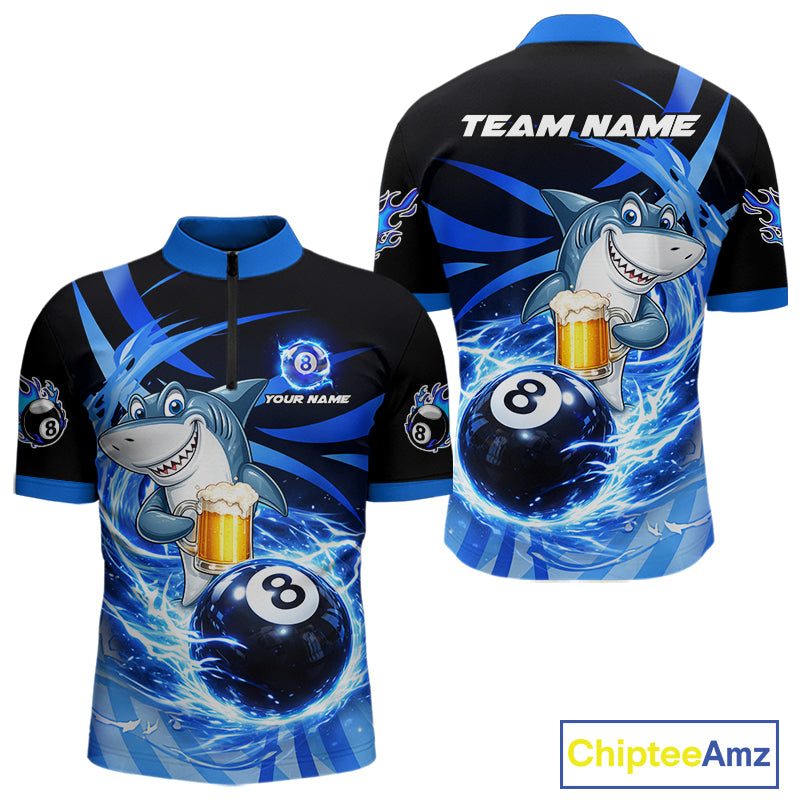 Thunder Lighting Blue 8 Ball Billiard Pool Shirt For Men Custom Funny Shark Billiard Team Appeal NYN2766