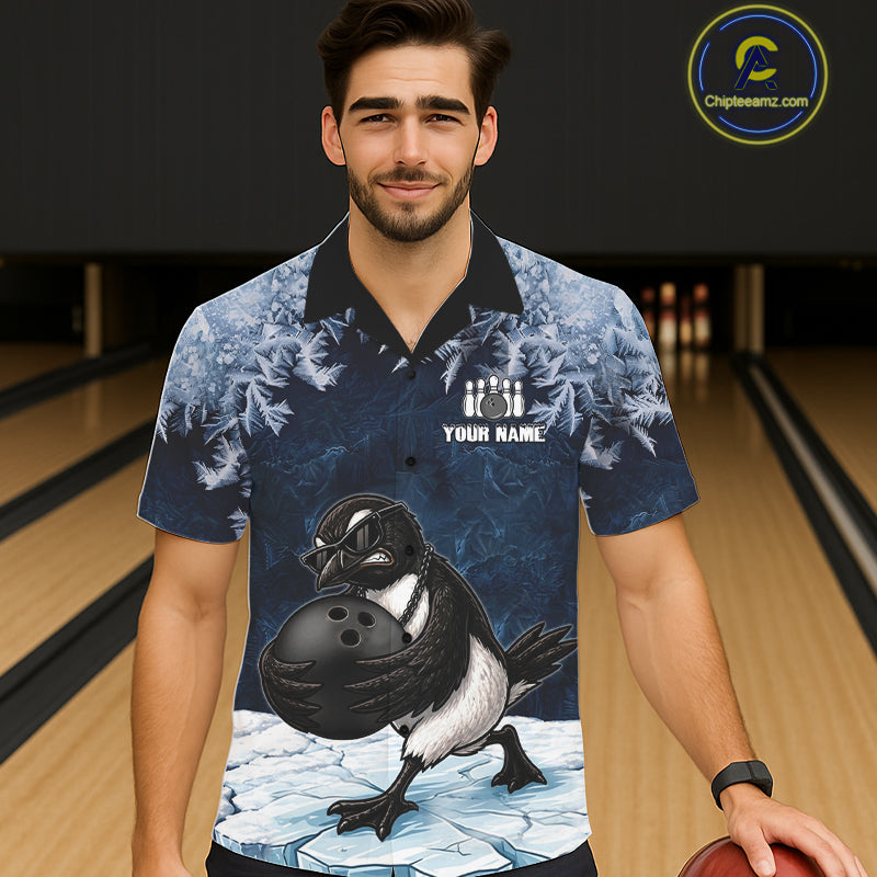 Funny Great Auk Icy Bowling Ball Shirts For Men Custom Snowflake Bowling Jersey, Gift For Bowlers NYN3172