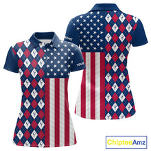 Load image into Gallery viewer, Womens American flag golf polo shirt custom golf ball argyle patriotic golf polo