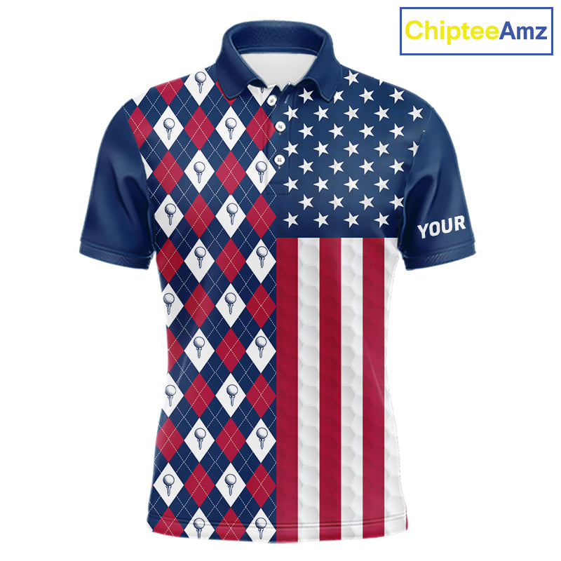 Mens American flag golf polo shirt custom golf ball argyle patriotic golf polo