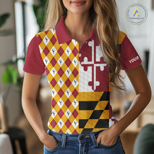 Load image into Gallery viewer, Womens Golf Polo Shirts Maryland Flag Patriotic Custom Golf Ball Argyle Pattern Womens Golf Polos NYN3382