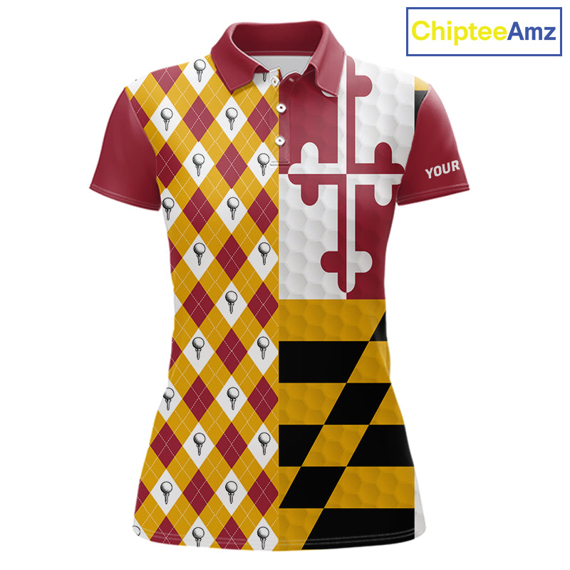 Womens Maryland flag golf polo shirt custom argyle golf polo