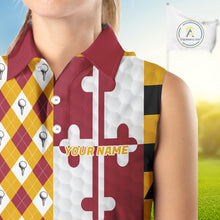 Load image into Gallery viewer, Womens Golf Sleeveless Polo Shirts Maryland Flag Patriotic Custom Golf Ball Argyle Womens Golf Polos NYN3382