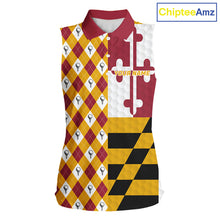 Load image into Gallery viewer, Womens Maryland flag golf sleeveless polo shirt custom argyle golf polo