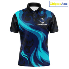 Load image into Gallery viewer, Mens black and blue golf ball pattern polo shirt golf team outfit