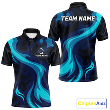 Load image into Gallery viewer, Mens black and blue golf ball pattern polo shirt golf team outfit