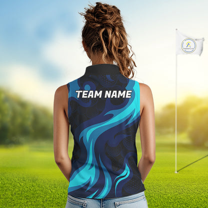 Womens Golf Ball Pattern Shirts Custom Black And Blue Golf Sleeveless Polos Golf Team Outfits NYN3383