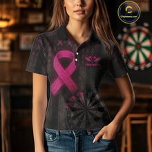 Load image into Gallery viewer, Grunge Pink Ribbon Dartboard Custom Breast Cancer Awareness Darts Polo Shirt For Women NYN1825
