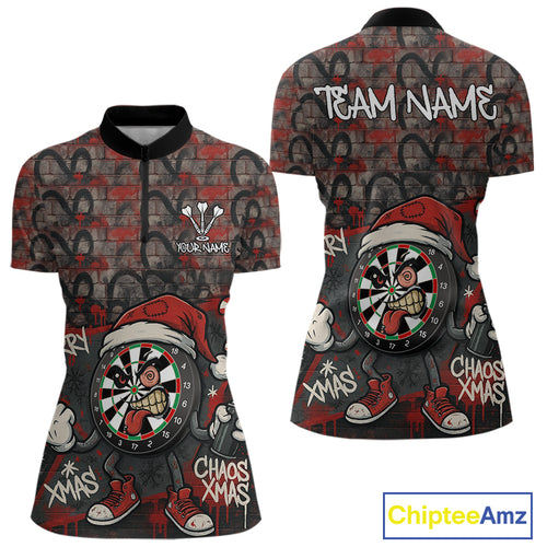 Custom Funny Dartboard Red Graffiti Christmas Darts Quarter-Zip Shirt For Women, Xmas Dart Jerseys NYN1829