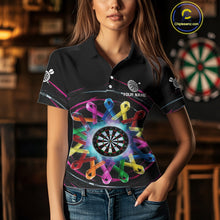 Load image into Gallery viewer, Multicolor Ribbon Circle Dartboard Custom Breast Cancer Awareness Darts Women Polo Shirt NYN1831
