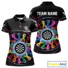 Load image into Gallery viewer, Multicolor Ribbon Circle Dartboard Custom Breast Cancer Awareness Darts Women Polo Shirt NYN1831