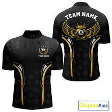 Load image into Gallery viewer, Black &amp; Gold 8 Ball Crown Men's Billiard Polo &amp; 1/4 Zip Shirt Custom Pool Billiard Jerseys NYN2346