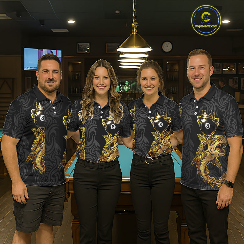 Gold 8 Ball Crown Women's Billiard Team Shirt Custom Shark Tribal Pool Billiard Jerseys NYN2347