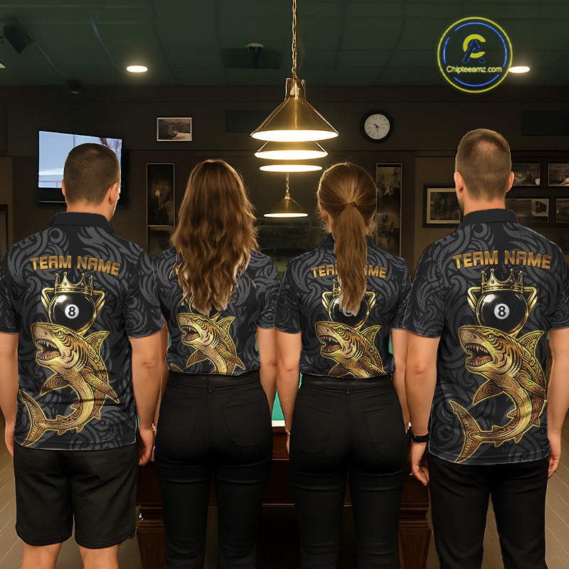 Gold 8 Ball Crown Women's Billiard Team Shirt Custom Shark Tribal Pool Billiard Jerseys NYN2347