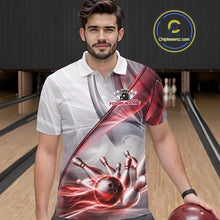 Load image into Gallery viewer, Male bowler wearing white and red smoke bowling jersey during tournament competition, performance bowling apparel for competitive athletes, bowling enthusiasts and league champions, symbolizing resilience, confidence and excellence.