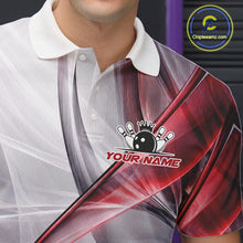 Load image into Gallery viewer, Male bowler wearing white and red smoke bowling jersey during tournament competition, performance bowling apparel for competitive athletes, bowling enthusiasts and league champions, symbolizing resilience, confidence and excellence.