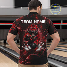 Load image into Gallery viewer, Male bowler wearing thunder tiger bowling jersey during tournament competition, premium bowling apparel for wildlife enthusiasts, sports fans and championship bowlers, symbolizing confidence, determination and fearless performance.