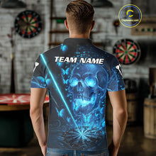 Load image into Gallery viewer, Lightning Blue Butterflies Skull Dartboard Custom Men Darts Polo Shirt Dart Jerseys NYN1848