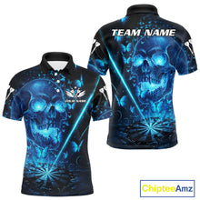 Load image into Gallery viewer, Lightning Blue Butterflies Skull Dartboard Custom Men Darts Polo Shirt Dart Jerseys NYN1848