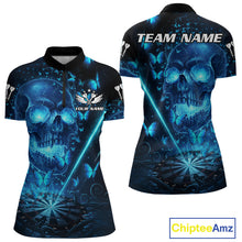 Load image into Gallery viewer, Lightning Blue Butterflies Skull Dartboard Custom Women Darts Quarter-Zip Shirt Dart Jerseys NYN1848