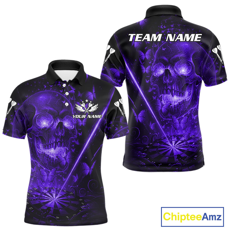 Lightning Purple Butterflies Skull Dartboard Custom Men Darts Polo Shirt Dart Jerseys NYN1850
