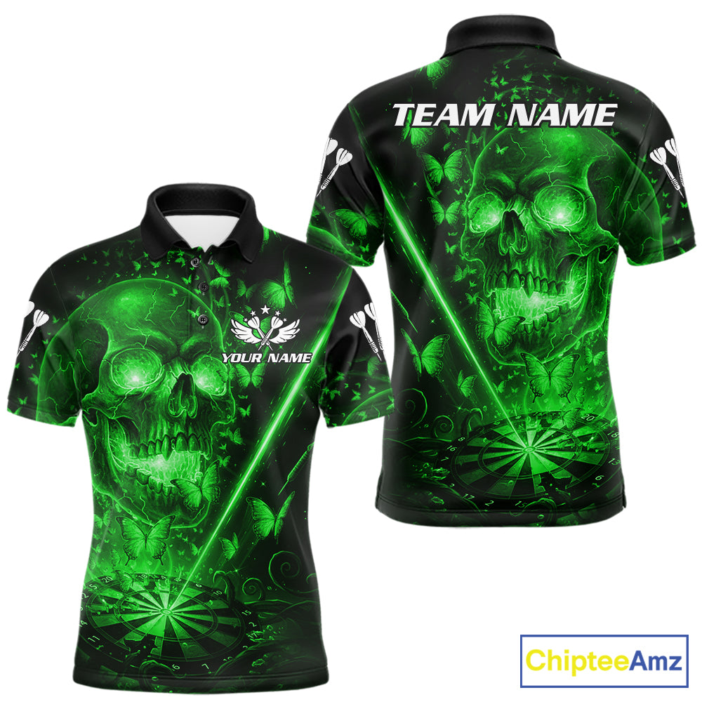 Lightning Green Butterflies Skull Dartboard Custom Men Darts Polo Shirt Dart Jerseys NYN2354