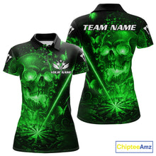 Load image into Gallery viewer, Lightning Green Butterflies Skull Dartboard Custom Women Darts Polo Shirt Dart Jerseys NYN2354