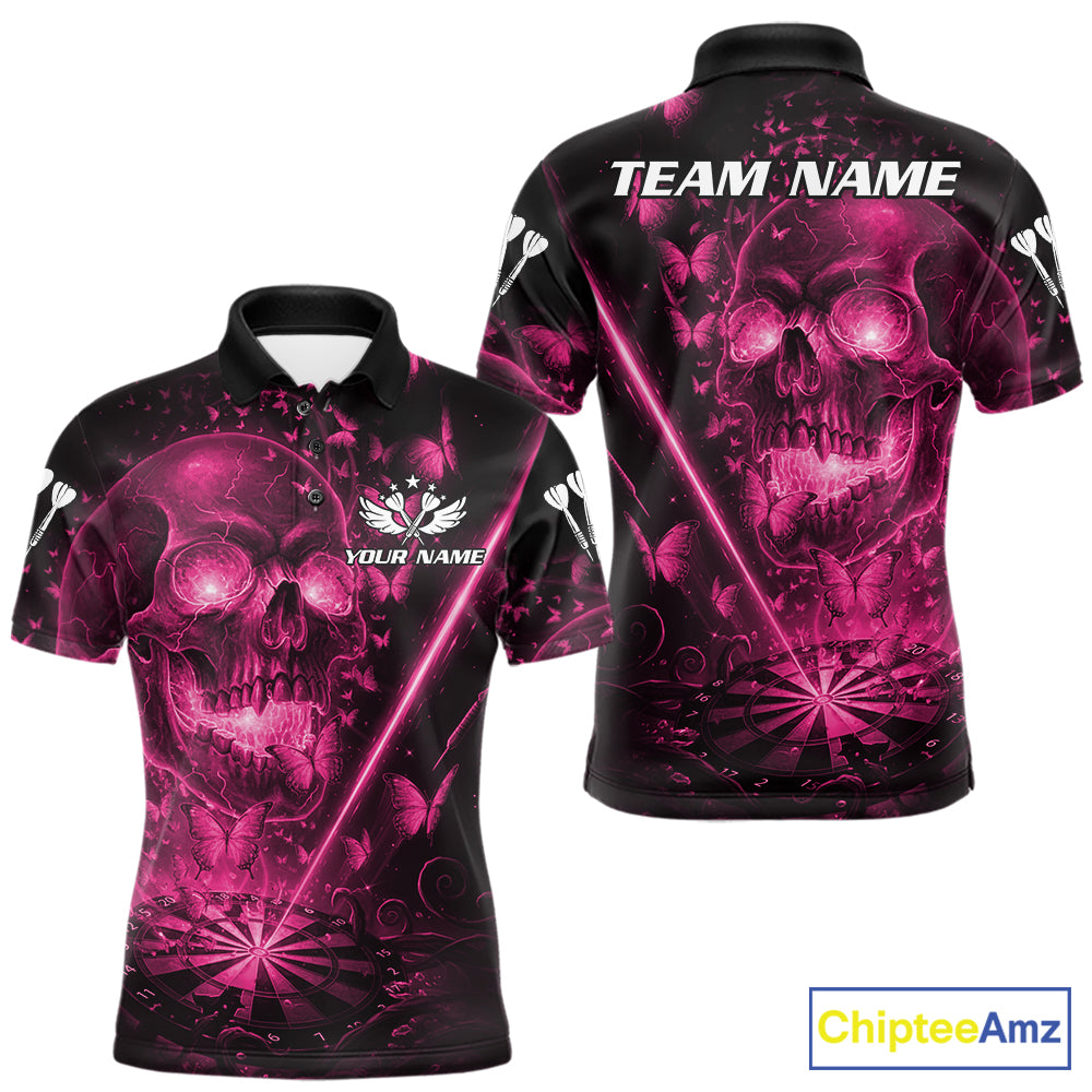 Lightning Pink Butterflies Skull Dartboard Custom Men Darts Polo Shirt Dart Jerseys NYN2355