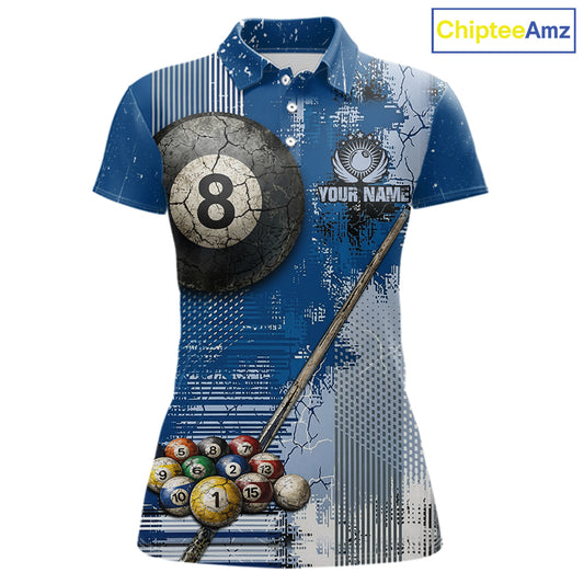 Blue Grey Grunge 8 Ball Pool Shirts Custom Women Billiard Pool Shirts Rack Billiard Team Jerseys NYN2976