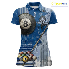 Load image into Gallery viewer, Blue Grey Grunge 8 Ball Pool Shirts Custom Women Billiard Pool Shirts Rack Billiard Team Jerseys NYN2976