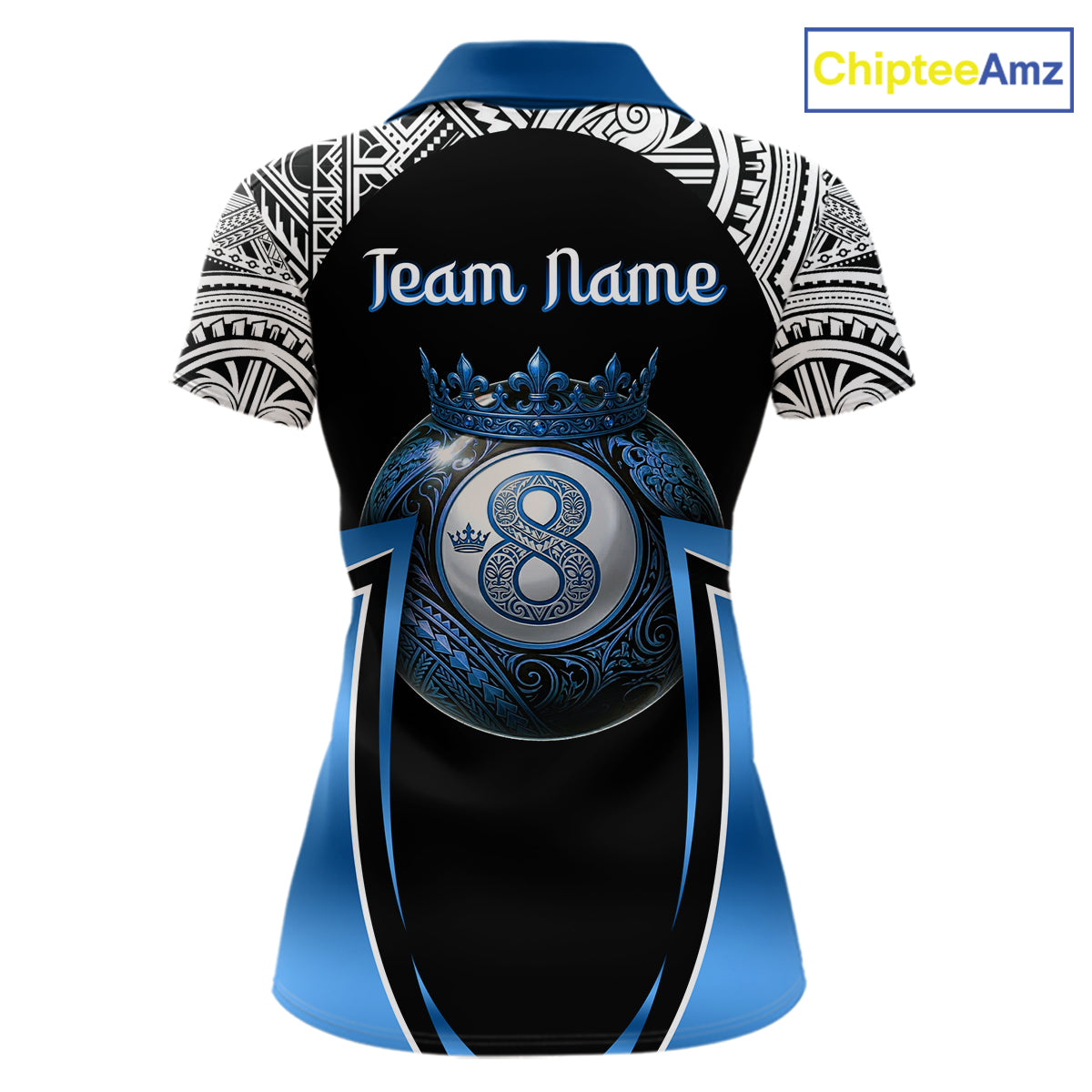 Blue Tribal 8 Ball Billiard Shirt For Women Personalized Tribal Pool Polo & 1/4-Zip Team Jersey NYN2984