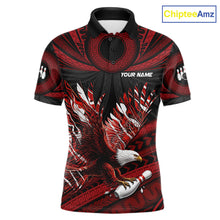 Load image into Gallery viewer, Custom Red Tribal Pattern Polynesian Eagle Bowling Men Polo Quarter-Zip Shirts, Bowling Team Attire NYN3687