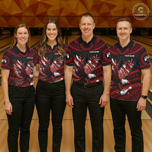 Load image into Gallery viewer, Custom Red Tribal Pattern Polynesian Eagle Bowling Women Polo Quarter-Zip Shirts, Bowling Team Attire NYN3687