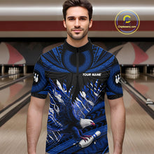 Load image into Gallery viewer, Custom Blue Tribal Pattern Polynesian Eagle Bowling Men Polo Quarter-Zip Shirts, Bowling Team Attire NYN3688
