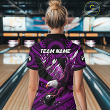 Load image into Gallery viewer, Custom Purple Tribal Pattern Polynesian Eagle Bowling Women Polo Quarter-Zip Shirts, Bowling Team Attire NYN3689