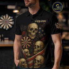 Load image into Gallery viewer, Custom Grunge Skull Dartboard Patriotic Dart Men Polo Shirt US Flag Dart Jerseys NYN1562