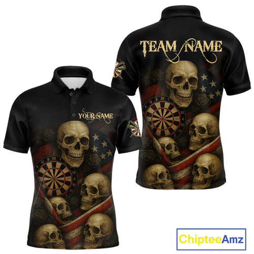 Custom Grunge Skull Dartboard Patriotic Dart Men Polo Shirt US Flag Dart Jerseys NYN1562
