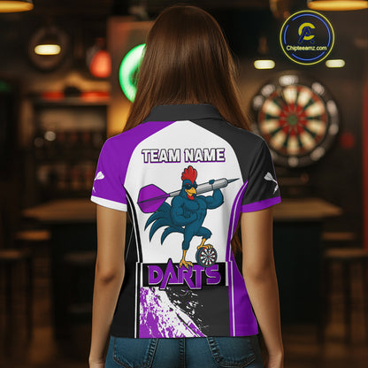 Purple Fiery Rooster Fury Dart Arrow Women Funny Darts Polo Shirt Custom Name Darts Jersey NYN2112