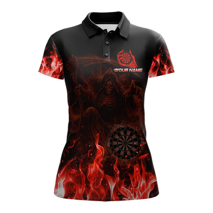 Custom Red Flaming Grim Reaper Dartboard Women Dart Polo Shirt Personalized Skull Dart Team Jerseys NYN2774